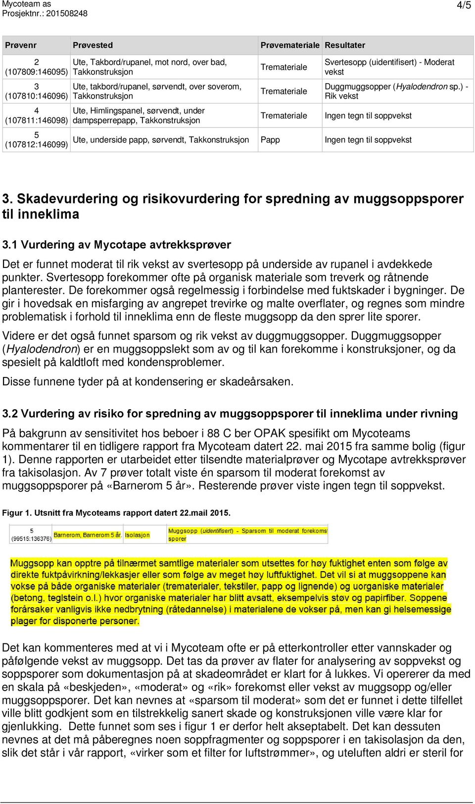 ) - Rik vekst Ingen tegn til soppvekst 5 Ute, underside papp, sørvendt, Takkonstruksjon Papp Ingen tegn til soppvekst (107812:146099) 3.