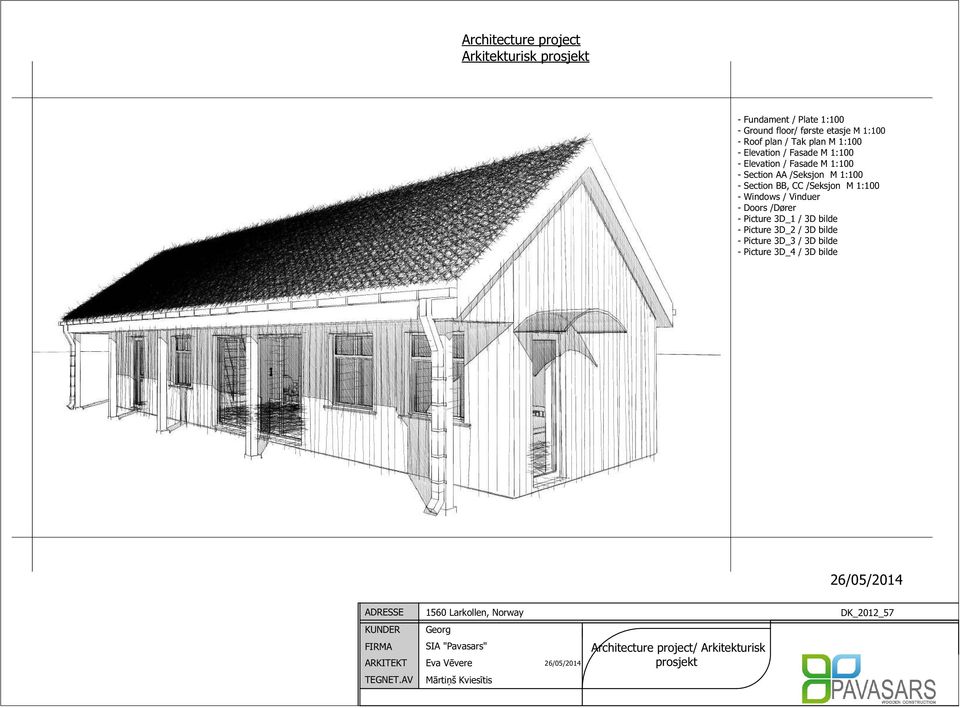 Section, /Seksjon M 1:100 - Windows / Vinduer - Doors /Dører - Picture 3D_1 / 3D bilde - Picture 3D_2 / 3D bilde -