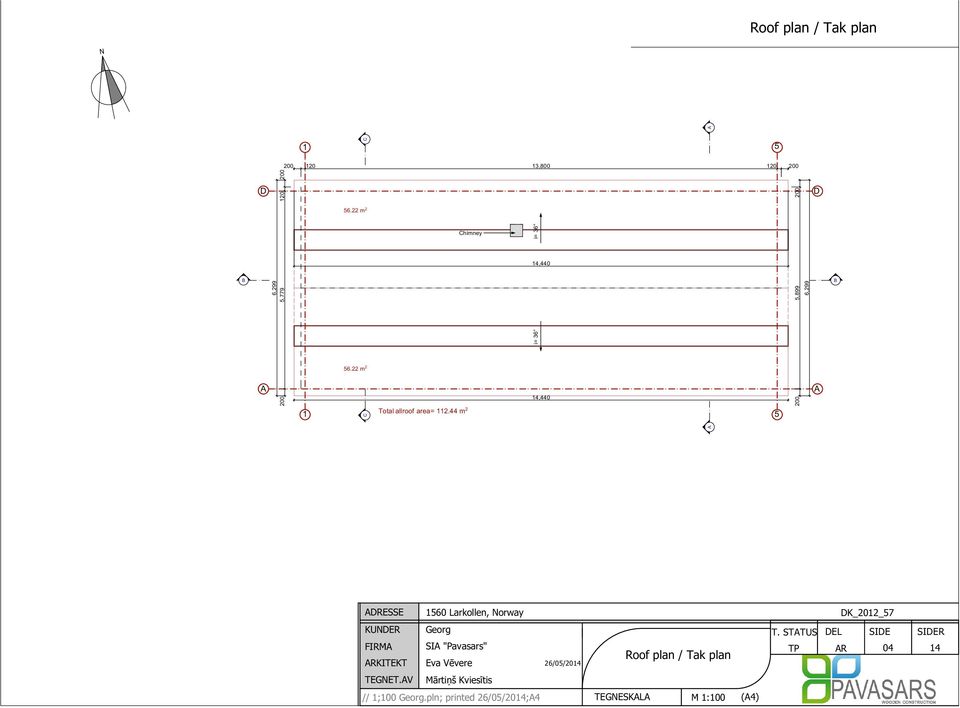 22 m 2 Total allroof area= 112.