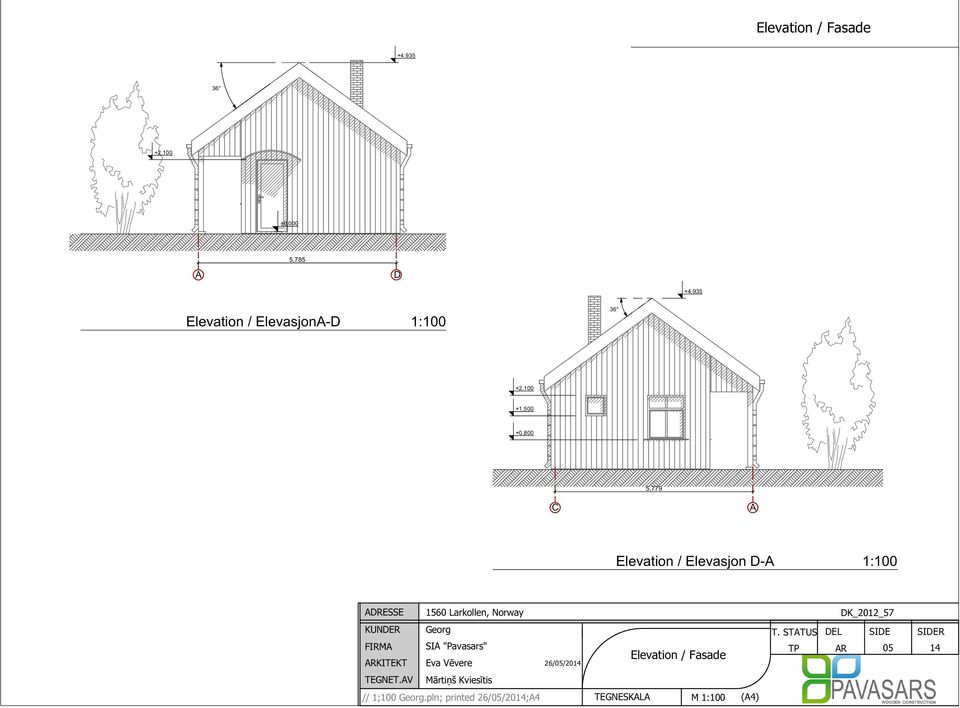 800 5,779 Elevation / Elevasjon D- 1:100 FIRM RKITEKT SI