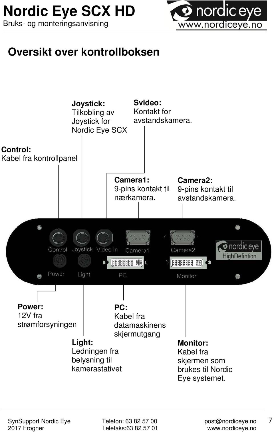 Camera2: 9-pins kontakt til avstandskamera.