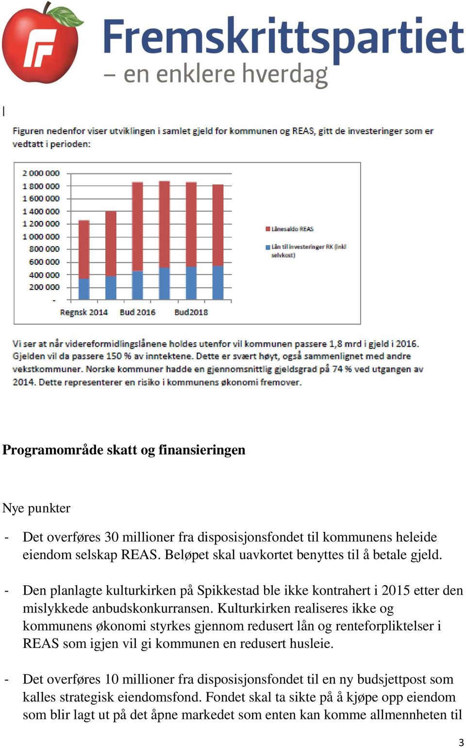 Kulturkirken realiseres ikke og kommunens økonomi styrkes gjennom redusert lån og renteforpliktelser i REAS som igjen vil gi kommunen en redusert husleie.