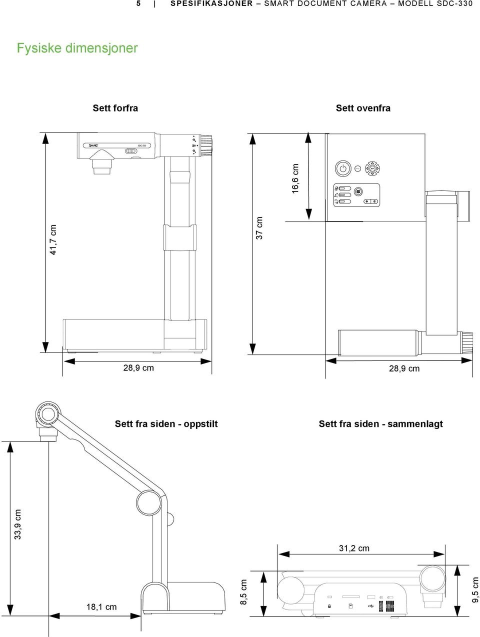 cm 37 cm 16,6 cm 28,9 cm 28,9 cm Sett fra siden - oppstilt