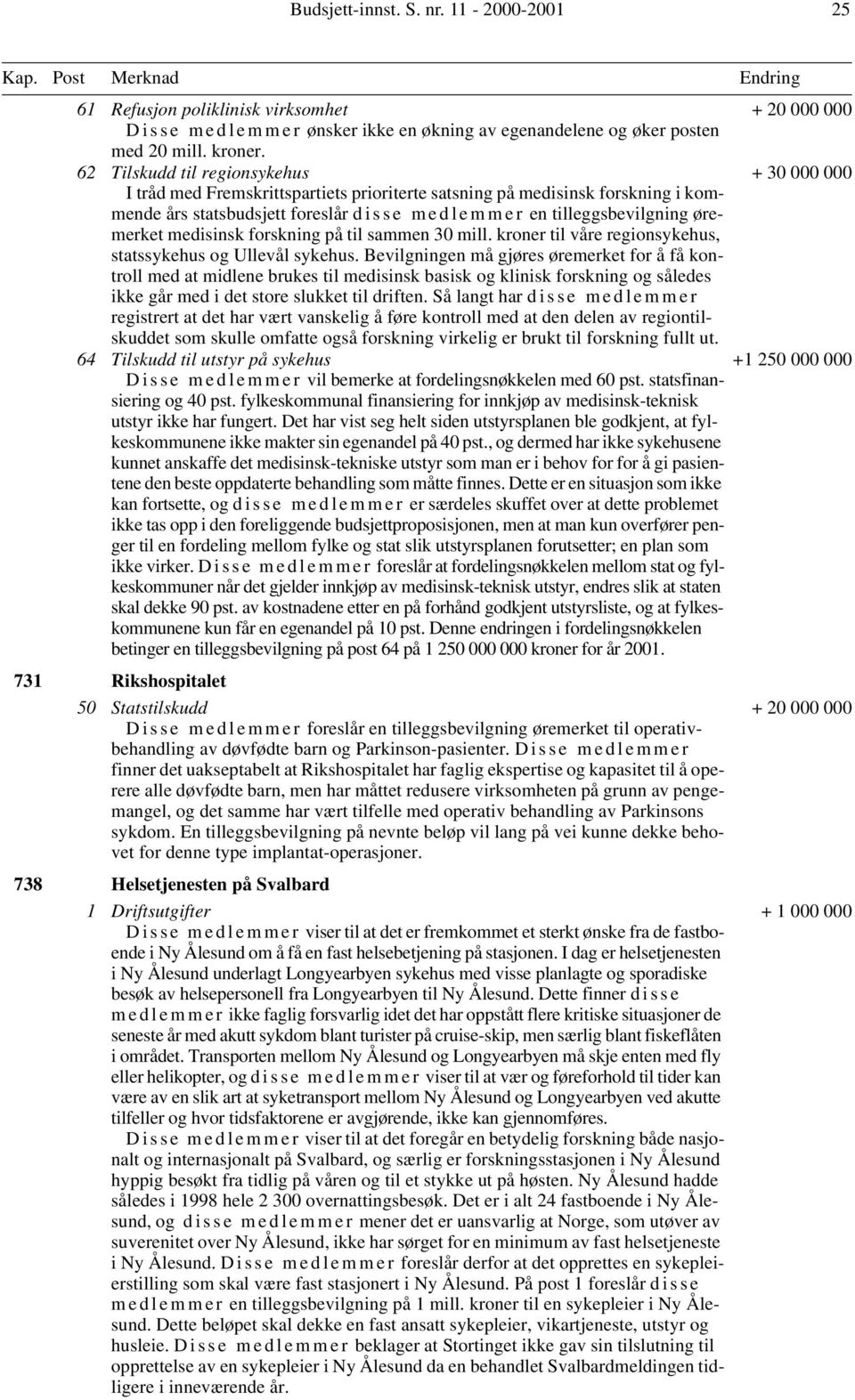 62 Tilskudd til regionsykehus + 30 000 000 I tråd med Fremskrittspartiets prioriterte satsning på medisinsk forskning i kommende års statsbudsjett foreslår d i s s e m e d l e m m e r en