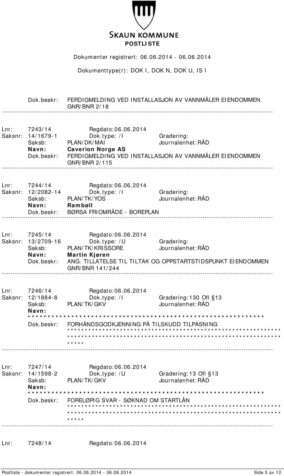 type: /I Gradering: Saksb: PLAN/TK/YOS Journalenhet:RÅD Rambøll BØRSA FRIOMRÅDE - BOREPLAN Lnr: 7245/14 Regdato:06.06.2014 Saksnr: 13/2709-16 Dok.