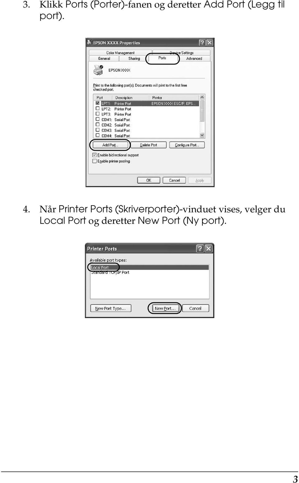 Når Printer Ports (Skriverporter)-vinduet