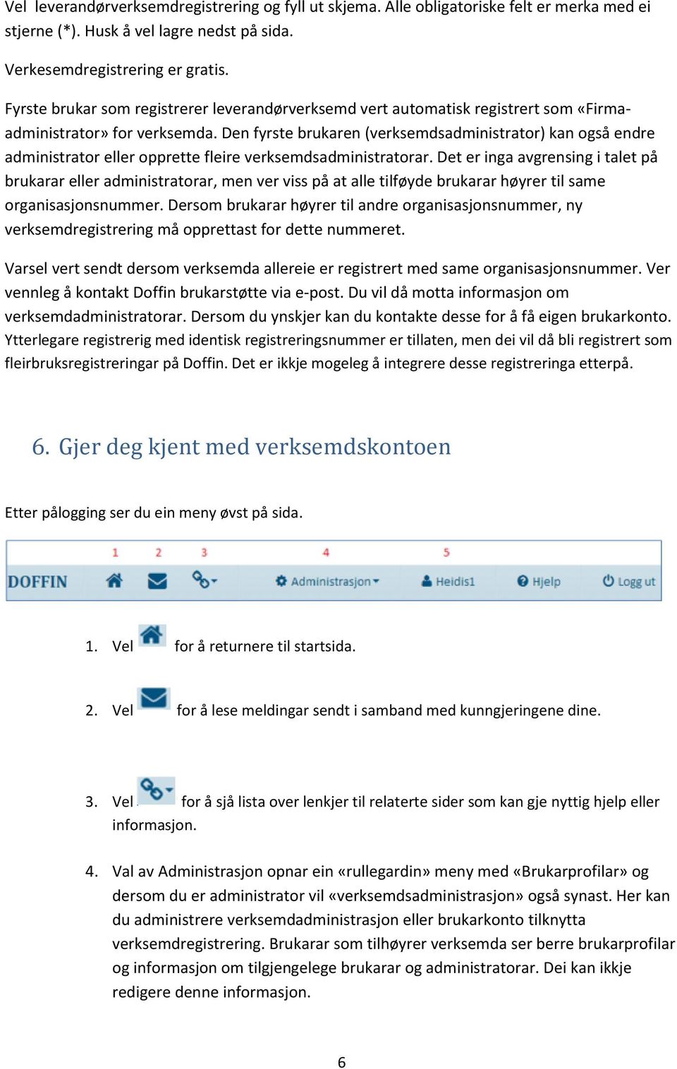 Den fyrste brukaren (verksemdsadministrator) kan også endre administrator eller opprette fleire verksemdsadministratorar.