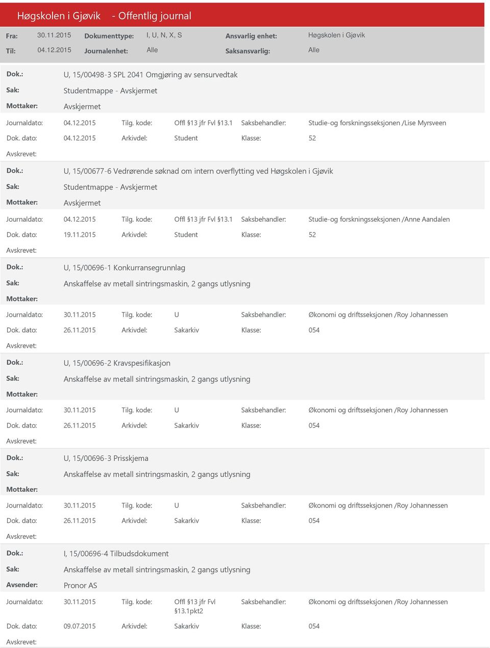 2015 Arkivdel: Student, 15/00696-1 Konkurransegrunnlag, 15/00696-2 Kravspesifikasjon, 15/00696-3