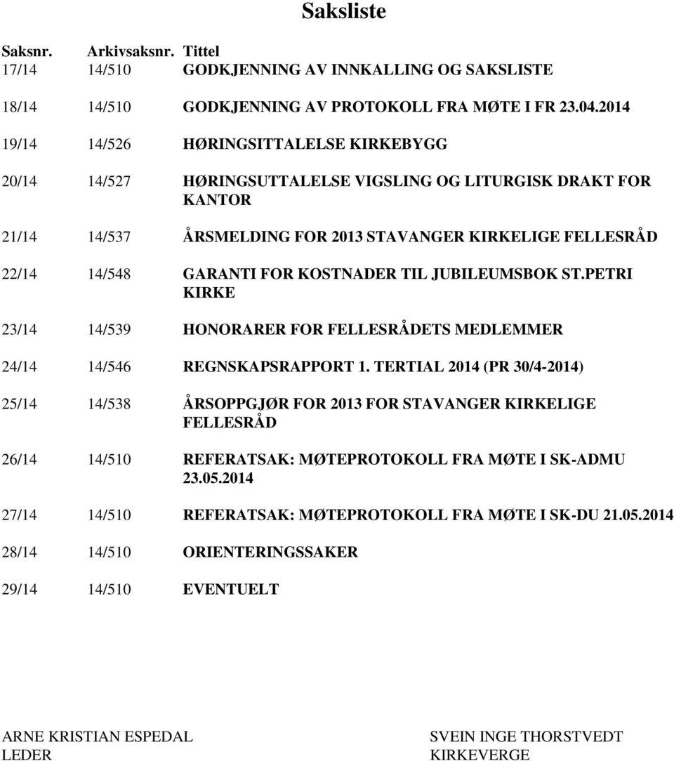 FOR KOSTNADER TIL JUBILEUMSBOK ST.PETRI KIRKE 23/14 14/539 HONORARER FOR FELLESRÅDETS MEDLEMMER 24/14 14/546 REGNSKAPSRAPPORT 1.