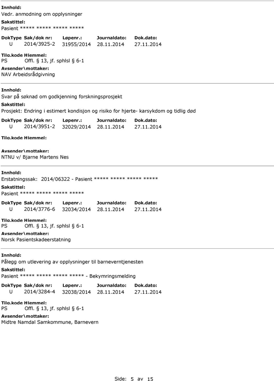 32029/2014 NTN v/ Bjarne Martens Nes Erstatningssak: 2014/06322-2014/3776-6 32034/2014 Norsk Pasientskadeerstatning Pålegg