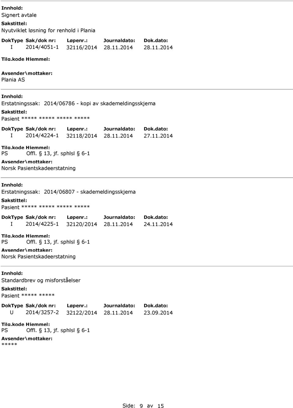 Erstatningssak: 2014/06807 - skademeldingsskjema 2014/4225-1 32120/2014 Norsk Pasientskadeerstatning 24.