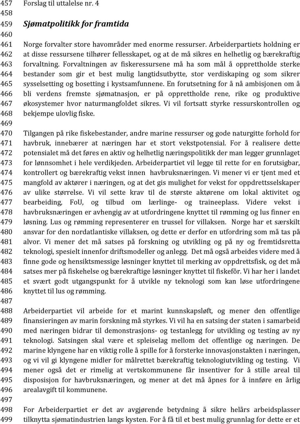 Arbeiderpartiets holdning er at disse ressursene tilhører fellesskapet, og at de må sikres en helhetlig og bærekraftig forvaltning.