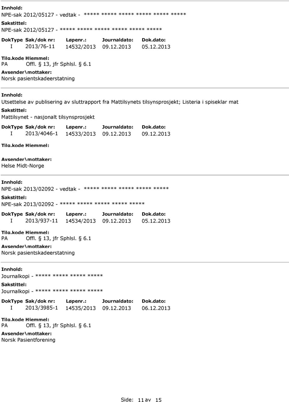 tilsynsprosjekt 2013/4046-1 14533/2013 Helse Midt-Norge NE-sak 2013/02092 - vedtak - NE-sak 2013/02092 - A