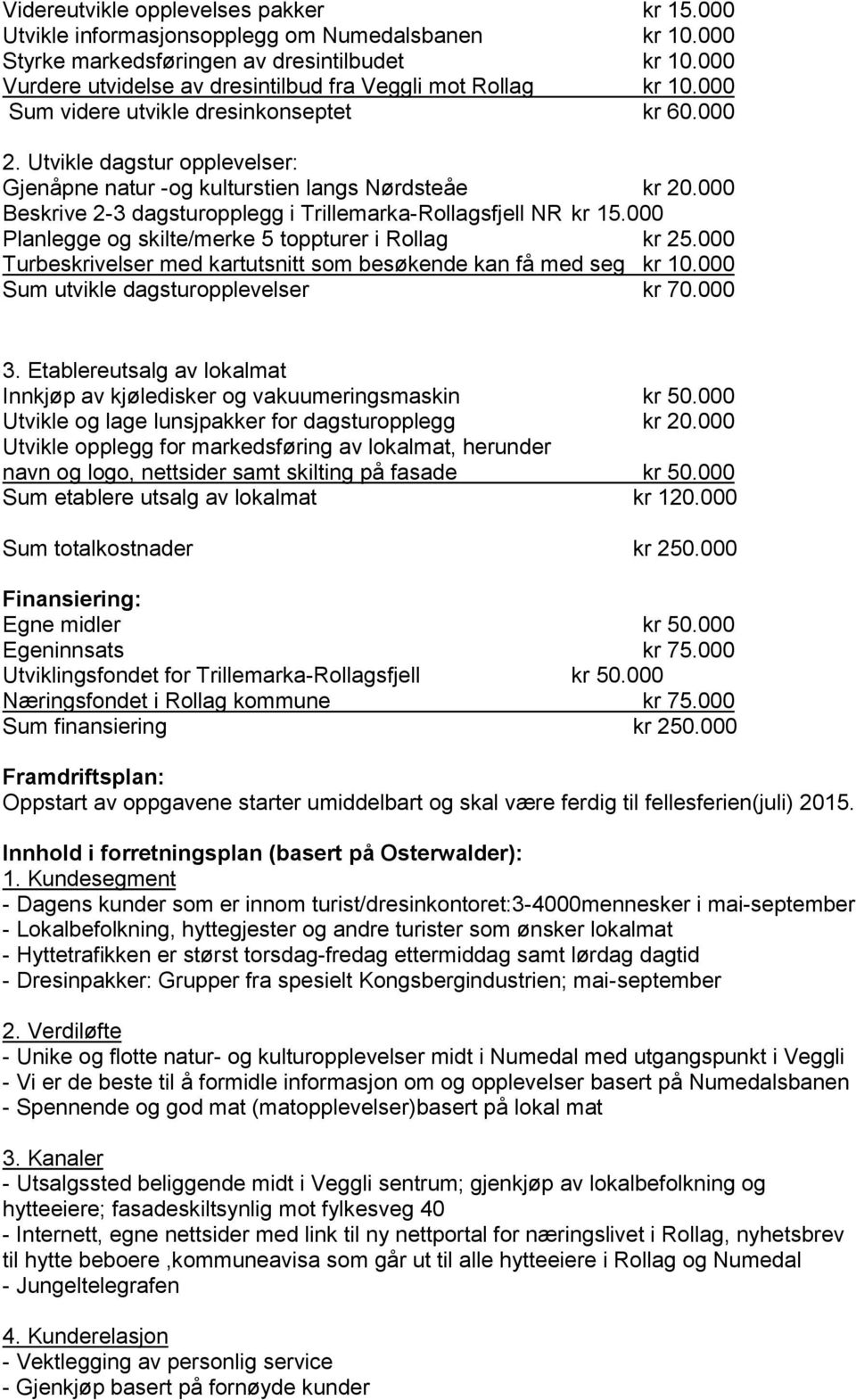 000 Beskrive 2-3 dagsturopplegg i Trillemarka-Rollagsfjell NR kr 15.000 Planlegge og skilte/merke 5 toppturer i Rollag kr 25.000 Turbeskrivelser med kartutsnitt som besøkende kan få med seg kr 10.