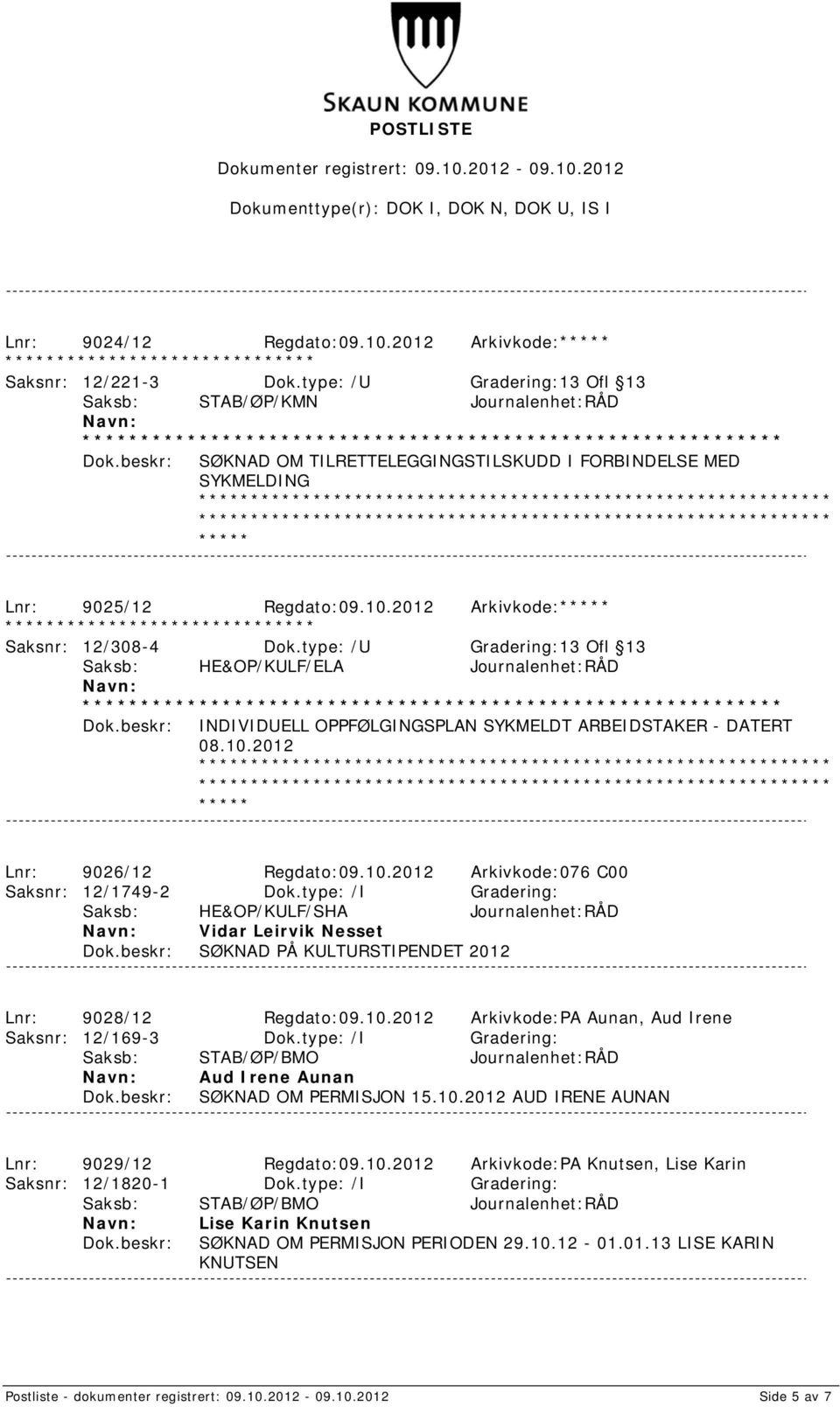 2012 Arkivkode:***** ****************************** Saksnr: 12/308-4 Dok.type: /U Gradering:13 Ofl 13 INDIVIDUELL OPPFØLGINGSPLAN SYKMELDT ARBEIDSTAKER - DATERT 08.10.