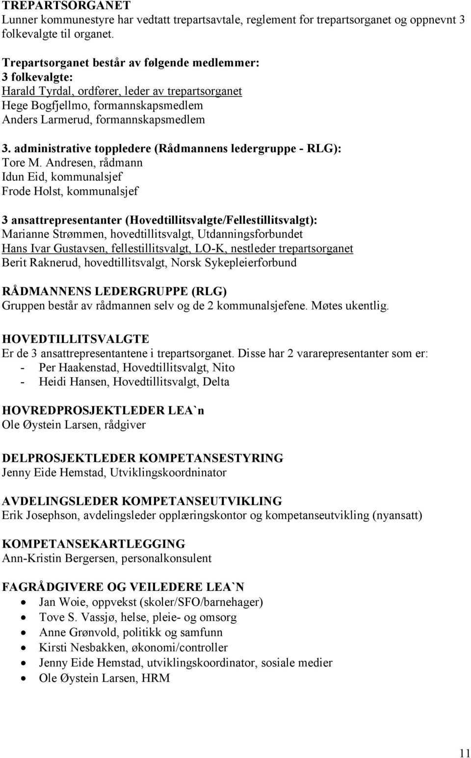 administrative toppledere (Rådmannens ledergruppe - RLG): Tore M.