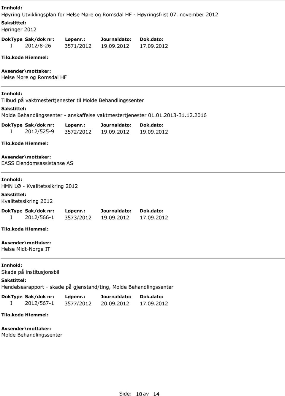 Behandlingssenter - anskaffelse vaktmestertjenester 01.01.2013-31.12.