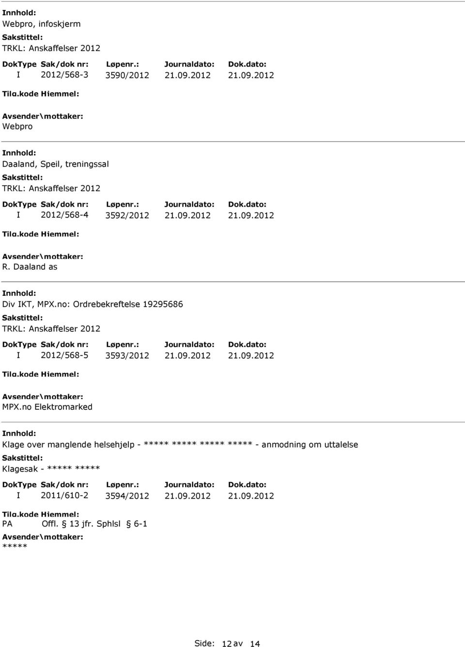 no: Ordrebekreftelse 19295686 TRKL: Anskaffelser 2012 2012/568-5 3593/2012 MX.