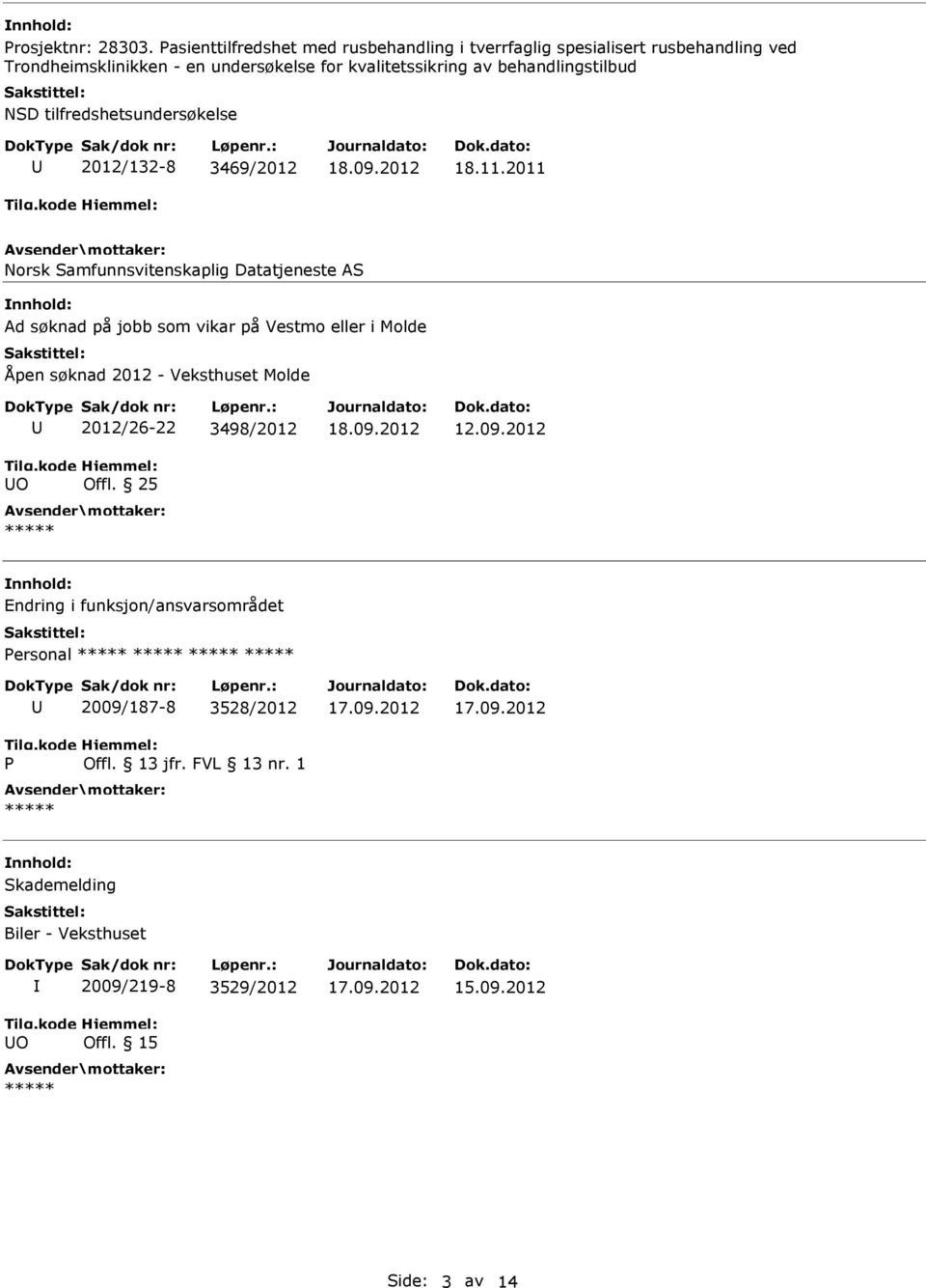 av behandlingstilbud NSD tilfredshetsundersøkelse 2012/132-8 3469/2012 18.11.