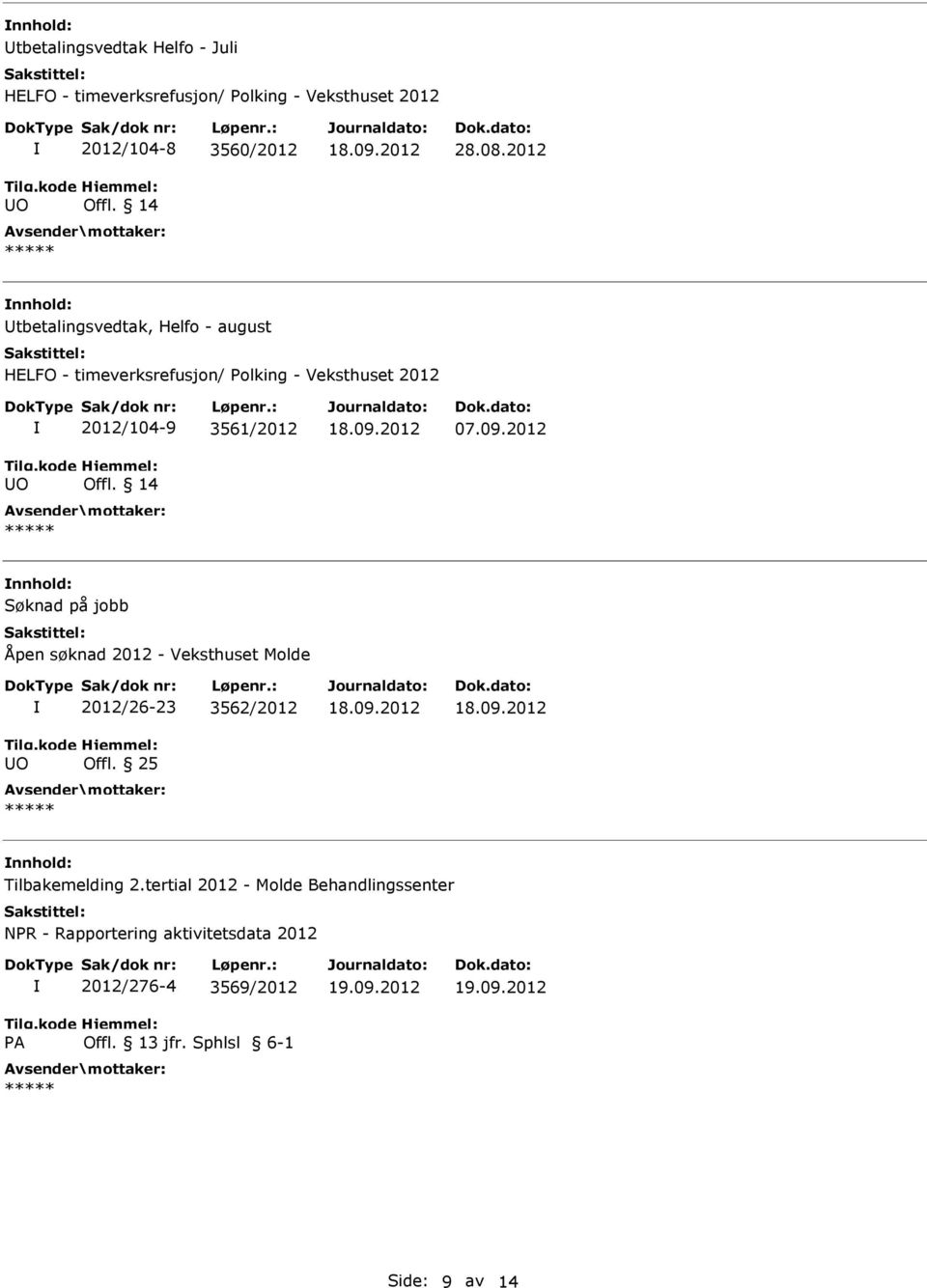 Offl. 14 07.09.2012 Søknad på jobb Åpen søknad 2012 - Veksthuset Molde O 2012/26-23 3562/2012 Offl.