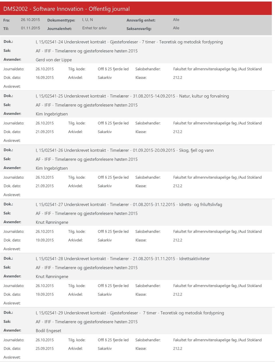 2015 - Natur, kultur og forvalning AF - IFIF - Timelærere og gjesteforelesere høsten 2015 Kim Ingebrigtsen Dok. dato: 21.09.