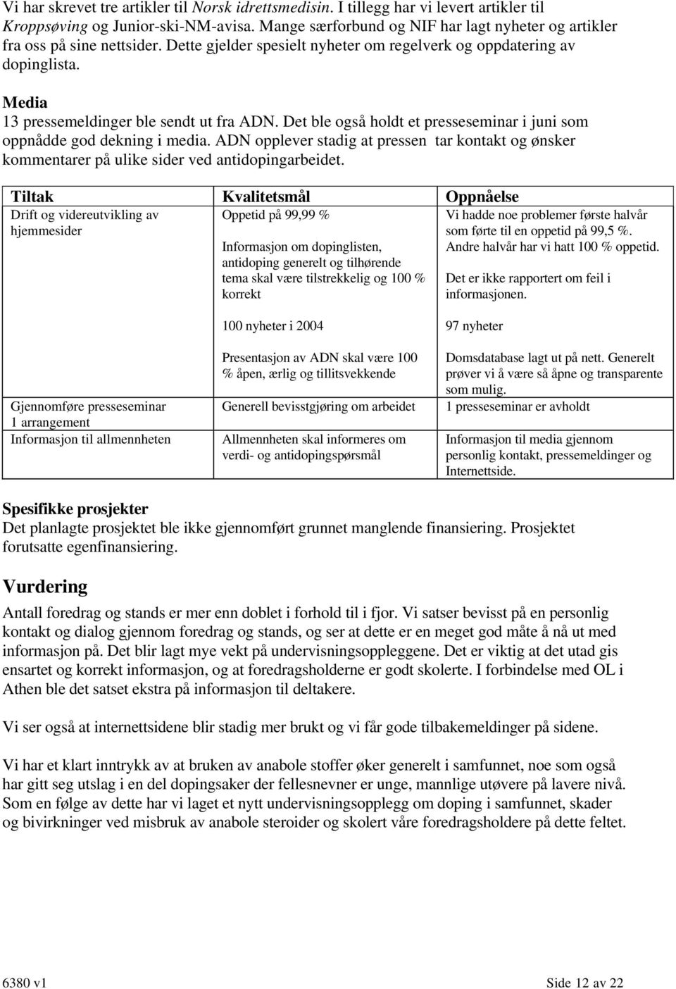 Media 13 pressemeldinger ble sendt ut fra ADN. Det ble også holdt et presseseminar i juni som oppnådde god dekning i media.