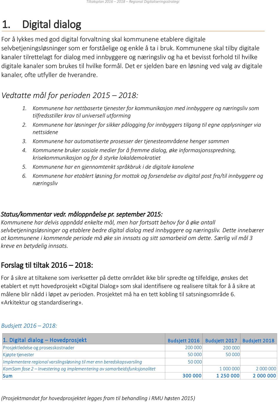 Det er sjelden bare en løsning ved valg av digitale kanaler, ofte utfyller de hverandre. Vedtatte mål for perioden 2015 2018: 1.