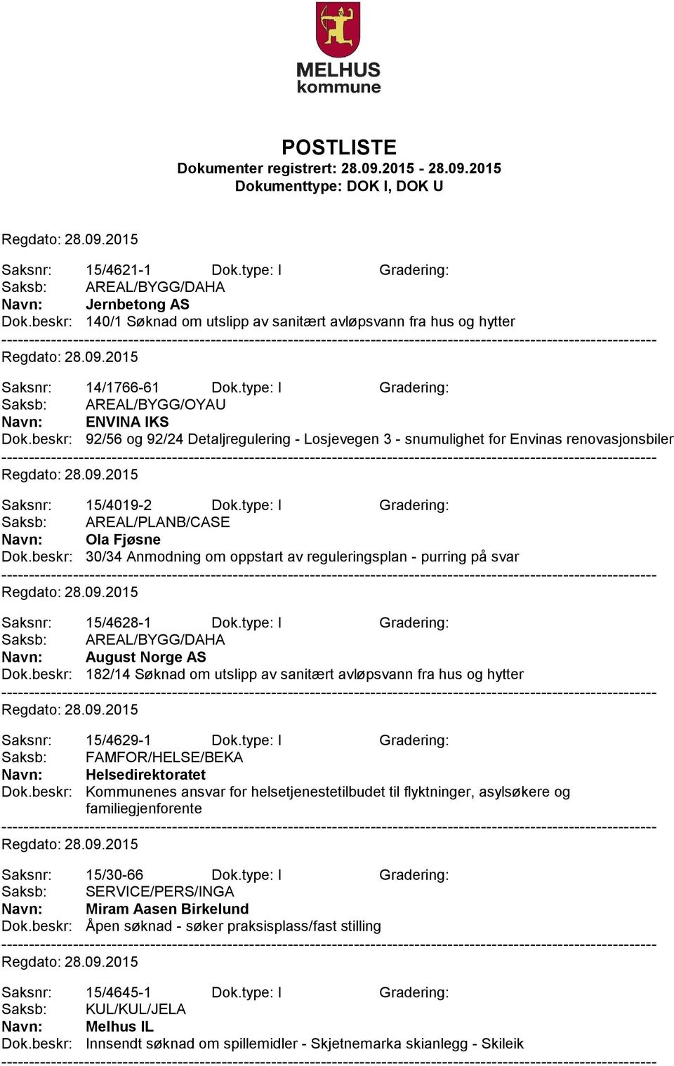 type: I Gradering: Ola Fjøsne Dok.beskr: 30/34 Anmodning om oppstart av reguleringsplan - purring på svar Saksnr: 15/4628-1 Dok.type: I Gradering: Saksb: AREAL/BYGG/DAHA August Norge AS Dok.