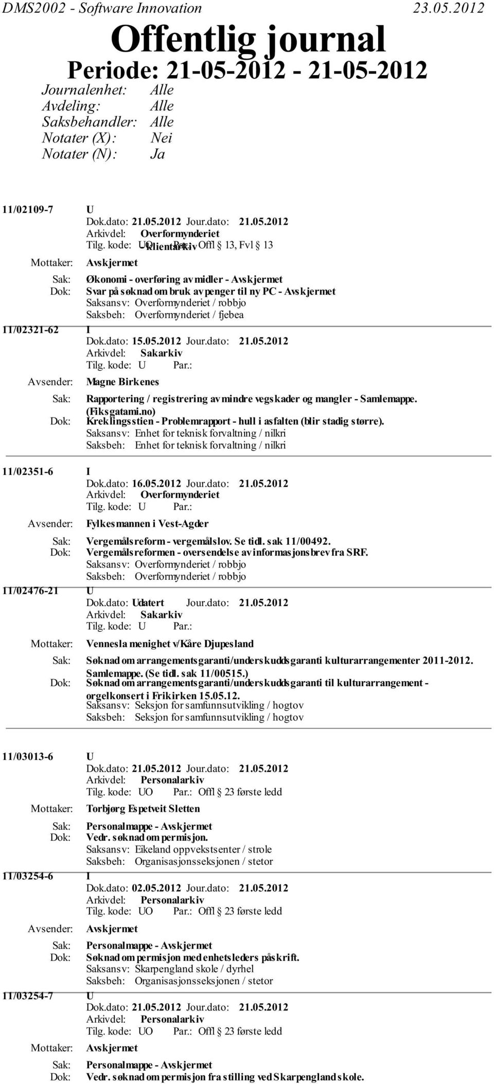 kode: UO - klientarkiv Offl 13, Fvl 13 Økonomi - overføring av midler - Svar på søknad om bruk av penger til ny PC - Saksansv: Overformynderiet / robbjo Saksbeh: Overformynderiet / fjebea 11/02321-62