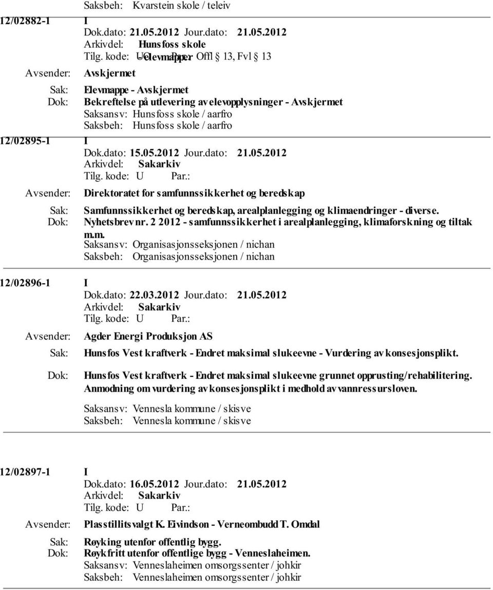 2 2012 - samfunnssikkerhet i arealplanlegging, klimaforskning og tiltak m.m. Saksansv: Organisasjonsseksjonen / nichan Saksbeh: Organisasjonsseksjonen / nichan 12/02896-1 I Dok.dato: 22.03.2012 Jour.