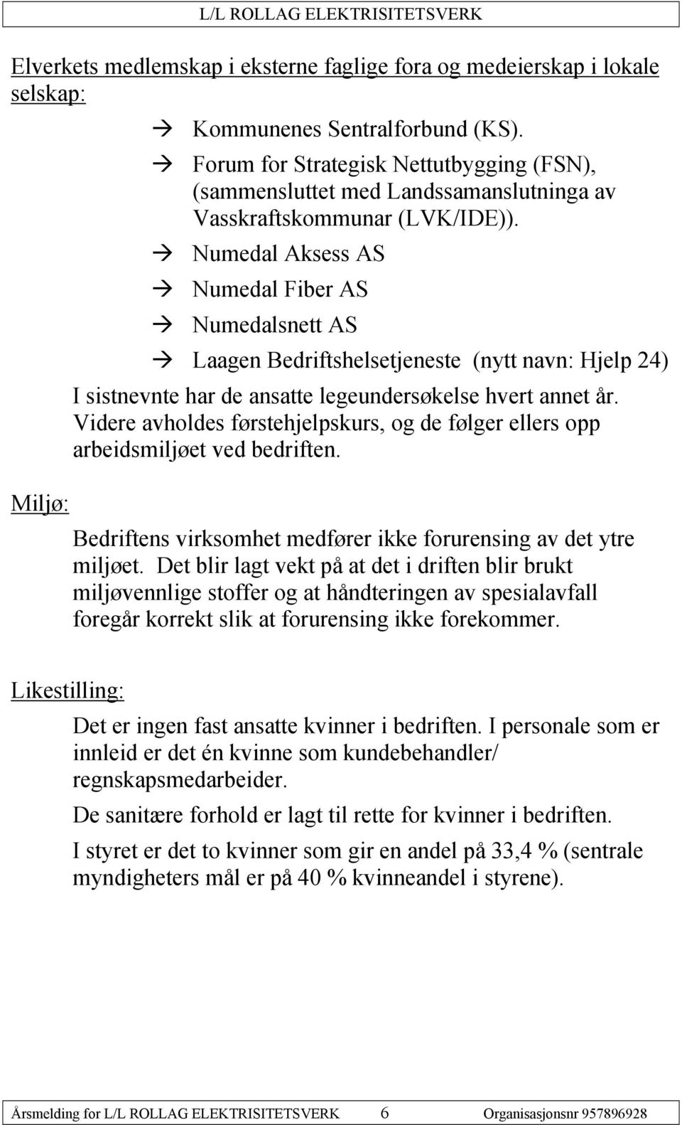 Numedal Aksess AS Numedal Fiber AS Numedalsnett AS Laagen Bedriftshelsetjeneste (nytt navn: Hjelp 24) I sistnevnte har de ansatte legeundersçkelse hvert annet Ér.