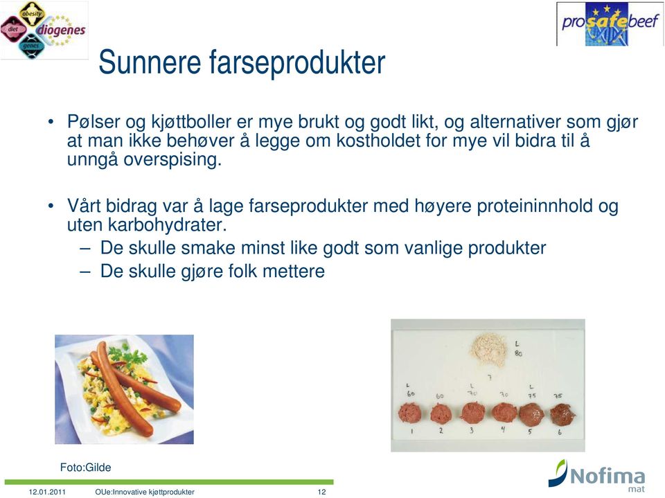 Vårt bidrag var å lage farseprodukter med høyere proteininnhold og uten karbohydrater.