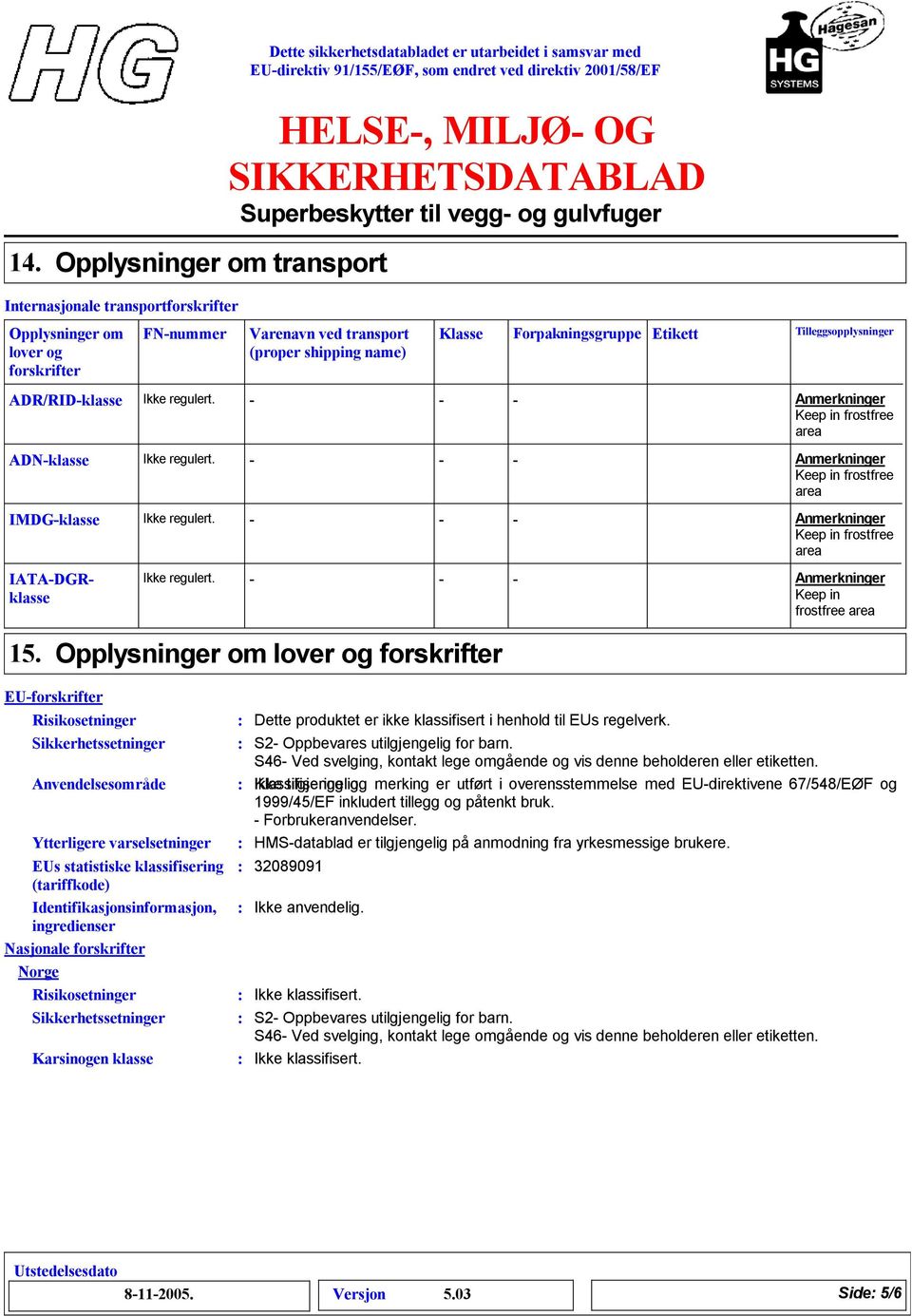 Ikke regulert. Ikke regulert.