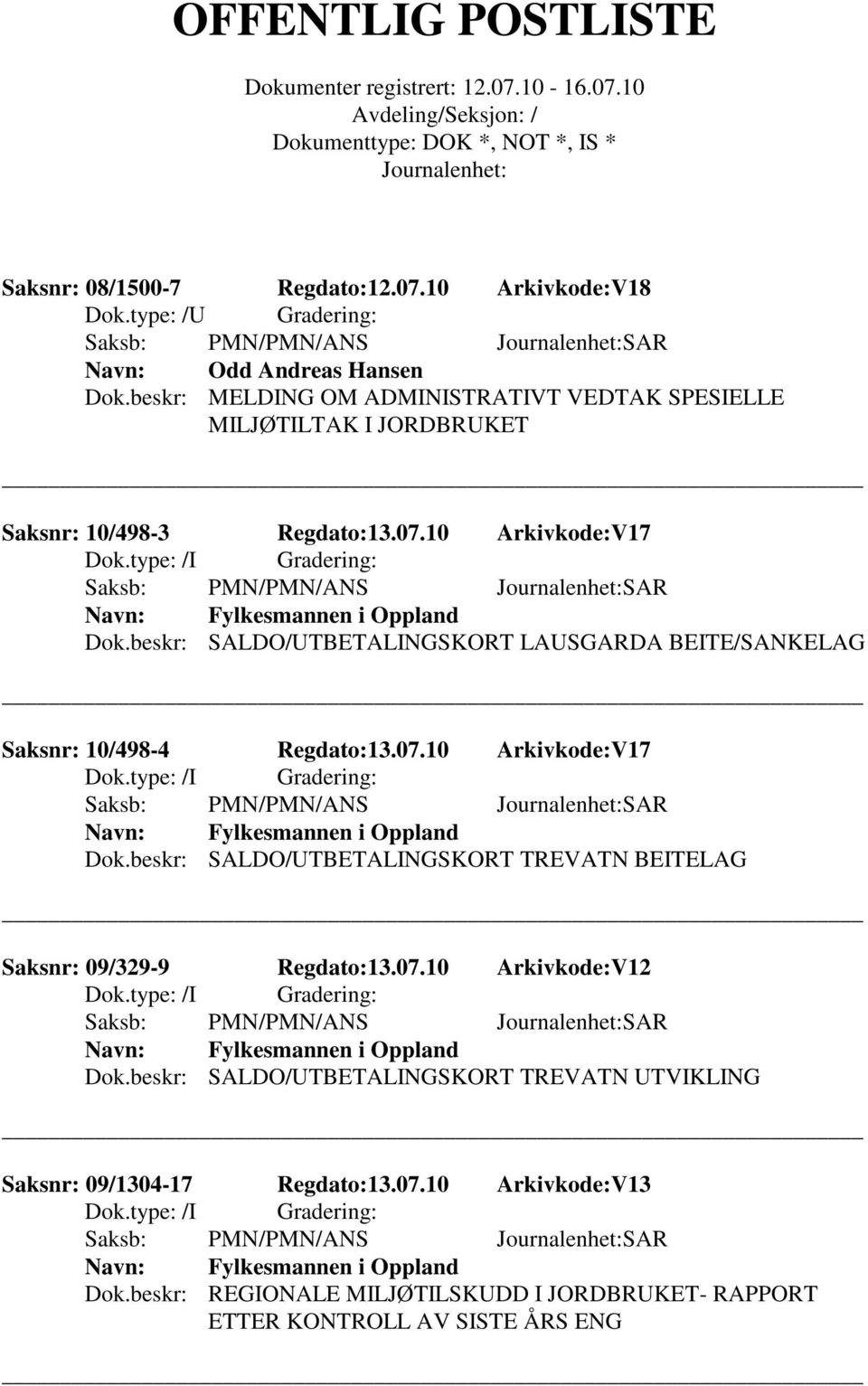 beskr: SALDO/UTBETALINGSKORT LAUSGARDA BEITE/SANKELAG Saksnr: 10/498-4 Regdato:13.07.10 Arkivkode:V17 Dok.