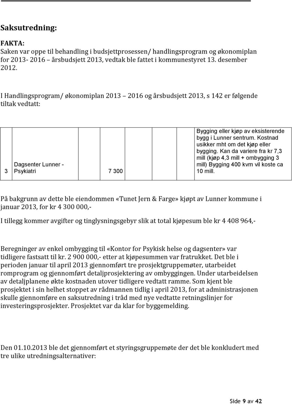 Kostnad usikker mht om det kjøp eller bygging. Kan da variere fra kr 7,3 mill (kjøp 4,3 mill + ombygging 3 mill) Bygging 400 kvm vil koste ca 10 mill.