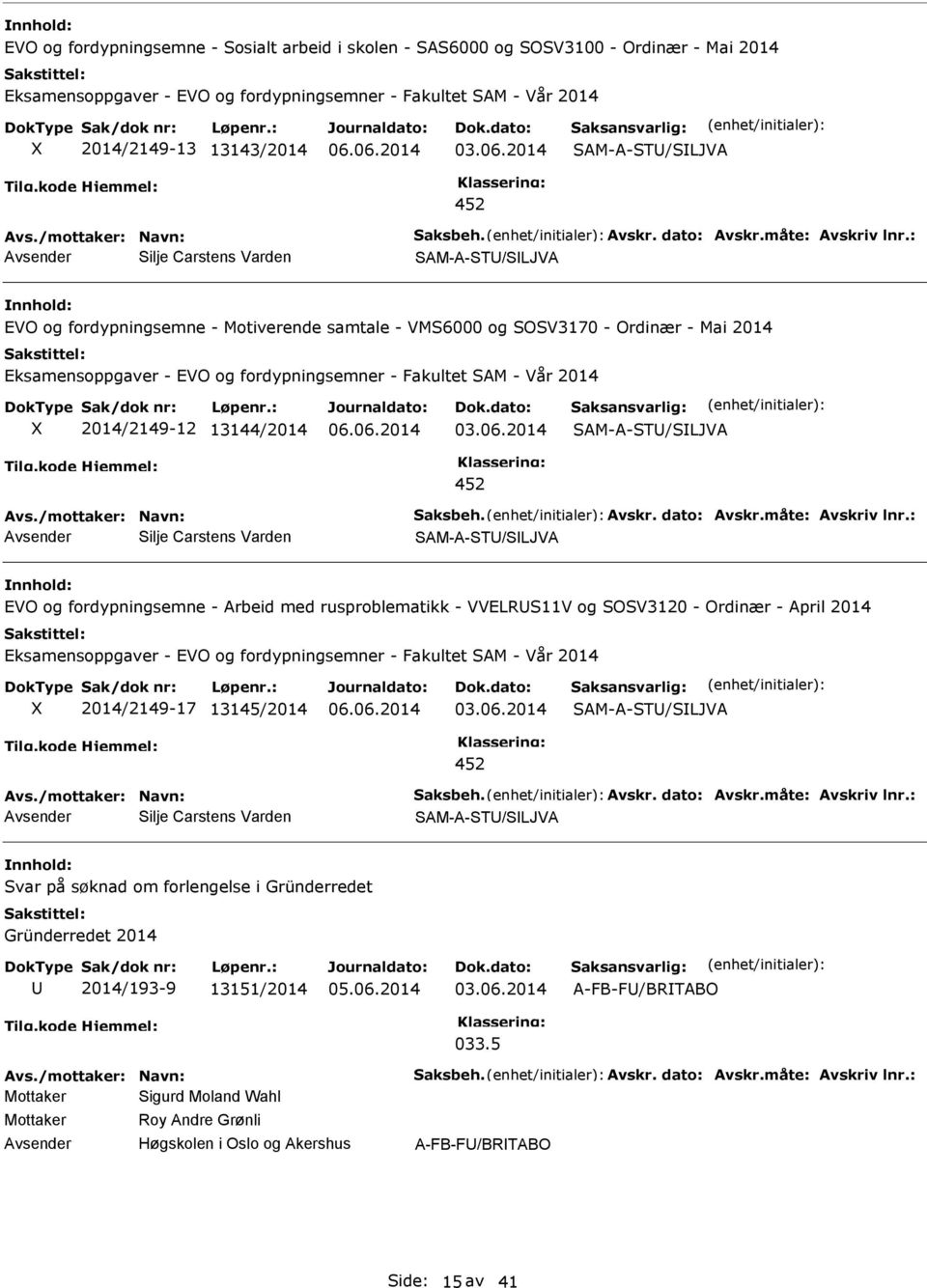 Fakultet SAM - Vår 2014 2014/2149-12 13144/2014 03.06.