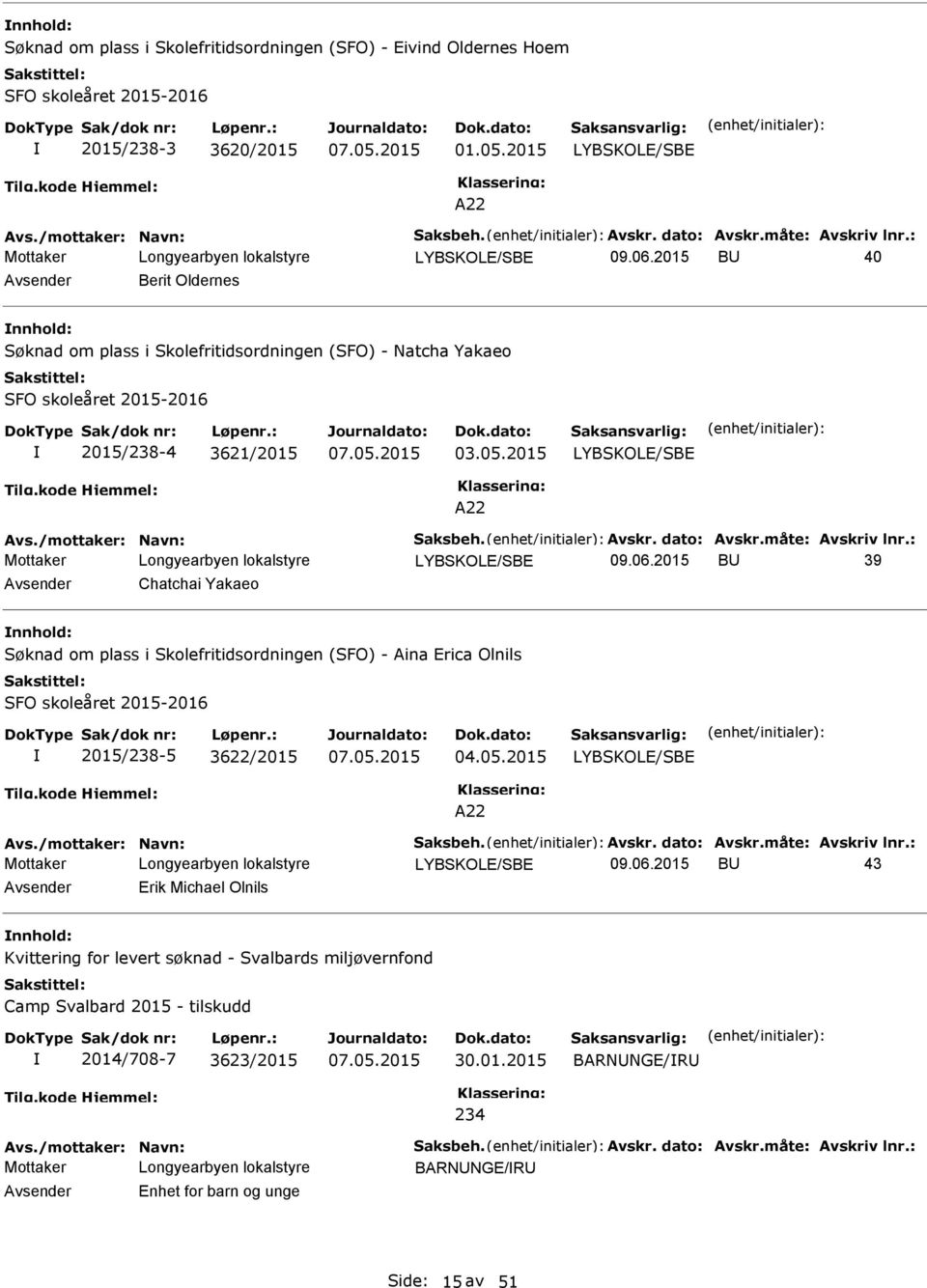 /mottaker: Navn: Saksbeh. vskr. dato: vskr.måte: vskriv lnr.: LYBSKOLE/SBE 09.06.