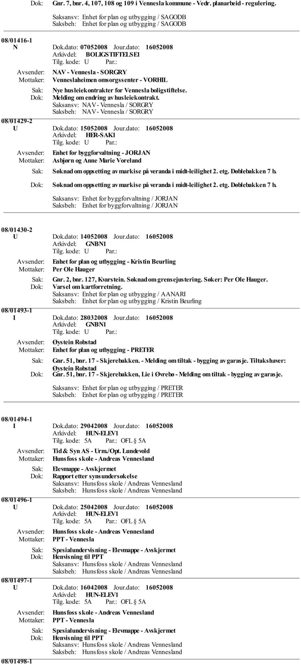 Melding om endring av husleiekontrakt. Saksansv: NAV - Vennesla / SORGRY Saksbeh: NAV - Vennesla / SORGRY 08/01429-2 U Dok.dato: 15052008 Jour.