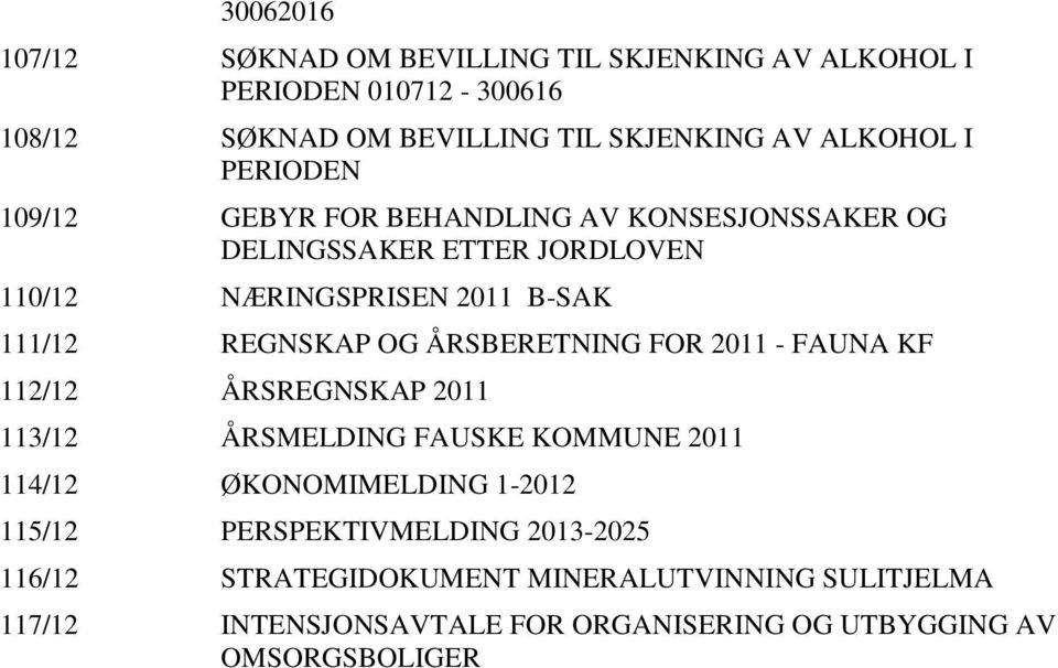 OG ÅRSBERETNING FOR 2011 - FAUNA KF 112/12 ÅRSREGNSKAP 2011 113/12 ÅRSMELDING FAUSKE KOMMUNE 2011 114/12 ØKONOMIMELDING 1-2012 115/12