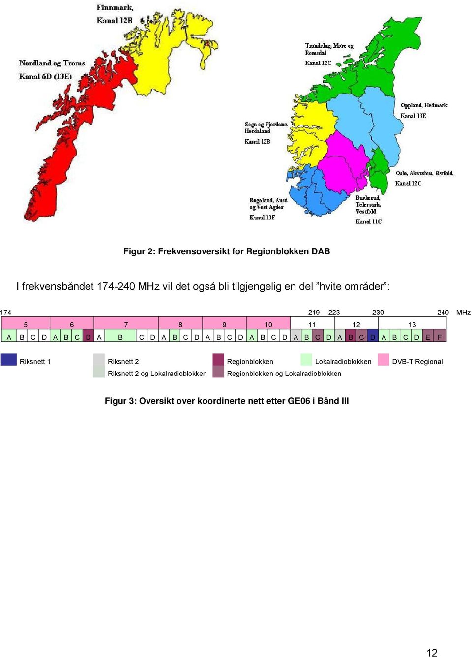 D A B C D A B C D A B C D E F Riksnett 1 Riksnett 2 Regionblokken Lokalradioblokken DVB-T Regional Riksnett 2 og