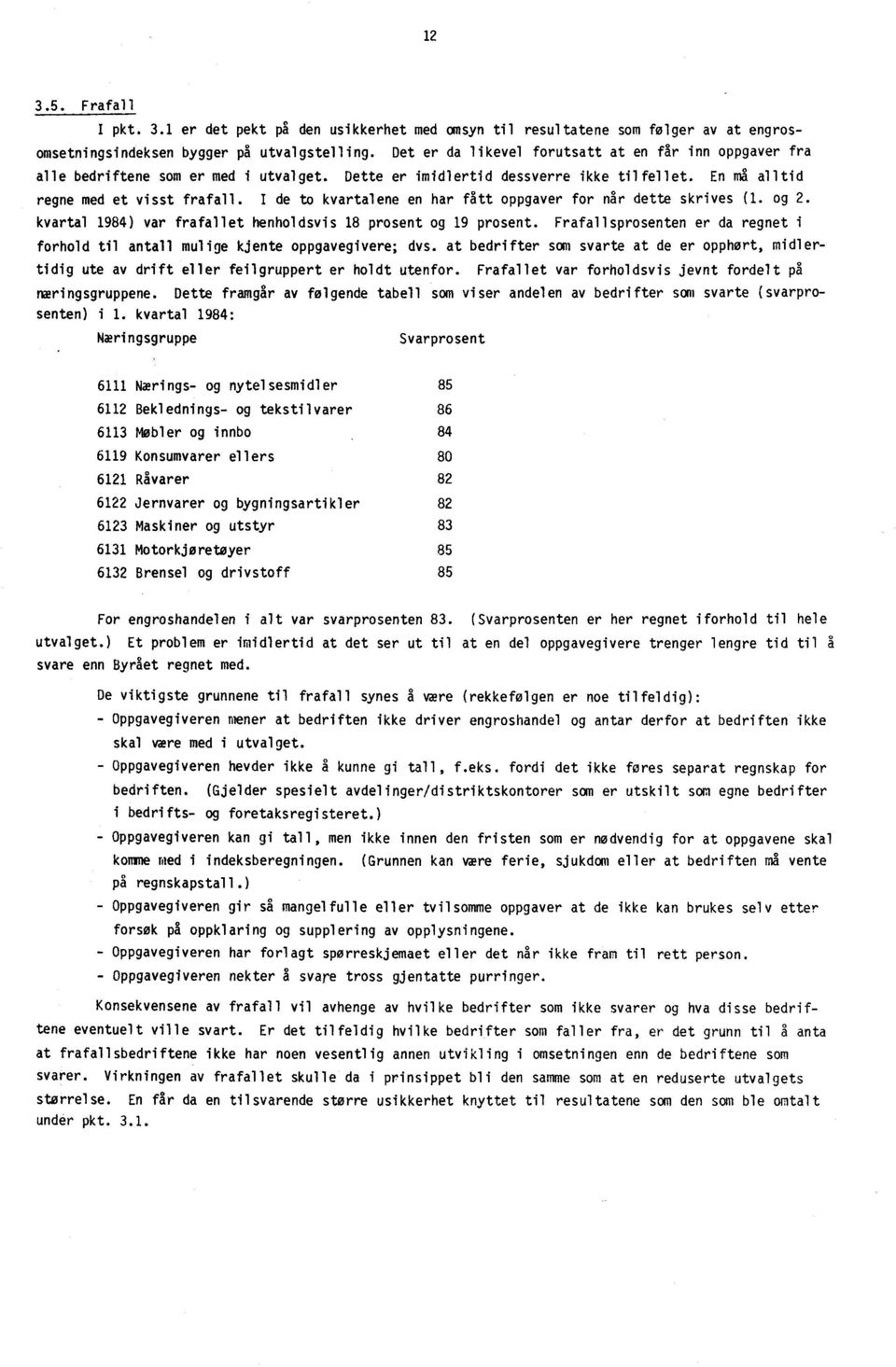 I de to kvartalene en har fått oppgaver for når dette skrives (1. og 2. kvartal 1984) var frafallet henholdsvis 18 prosent og 19 prosent.