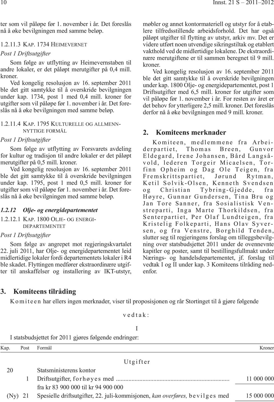 1795 KULTURELLE OG ALLMENN- NYTTIGE FORMÅL Som følge av utflytting av Forsvarets avdeling for kultur og tradisjon til andre lokaler er det påløpt merutgifter på 0,5 mill. kroner. under kap.