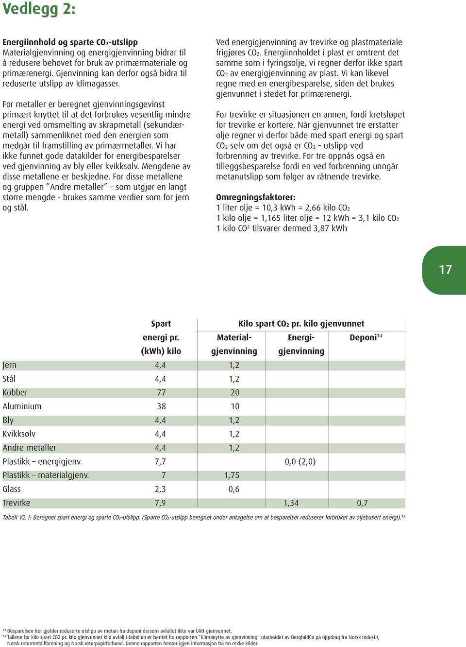 For metaller er beregnet gjenvinningsgevinst primært knyttet til at det forbrukes vesentlig mindre energi ved omsmelting av skrapmetall (sekundærmetall) sammenliknet med den energien som medgår til