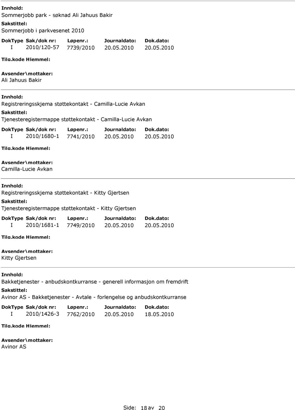 støttekontakt - Kitty Gjertsen Tjenesteregistermappe støttekontakt - Kitty Gjertsen 2010/1681-1 7749/2010 Kitty Gjertsen Bakketjenester -