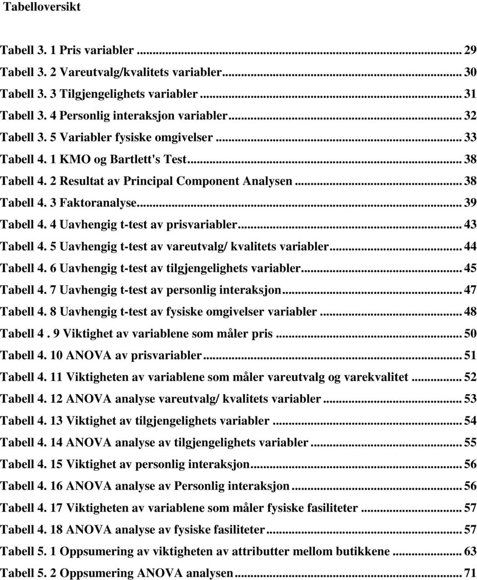 4 Uavhengig t-test av prisvariabler... 43 Tabell 4. 5 Uavhengig t-test av vareutvalg/ kvalitets variabler... 44 Tabell 4. 6 Uavhengig t-test av tilgjengelighets variabler... 45 Tabell 4.