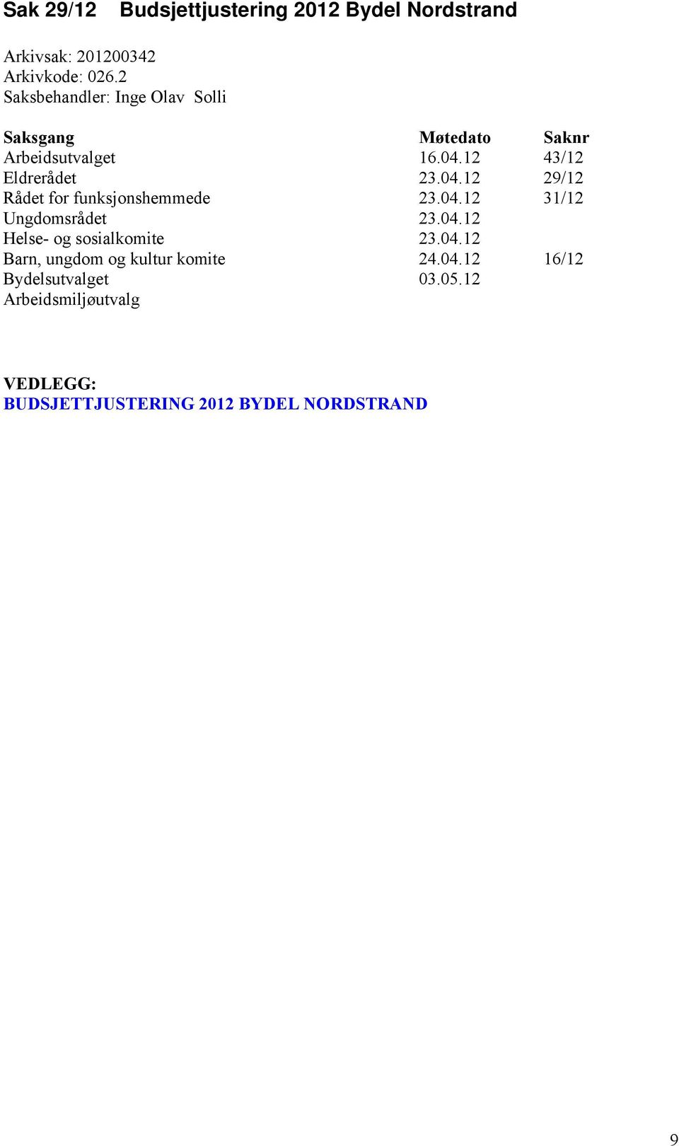 12 43/12 Eldrerådet 23.04.12 29/12 Rådet for funksjonshemmede 23.04.12 31/12 Ungdomsrådet 23.04.12 Helse- og sosialkomite 23.