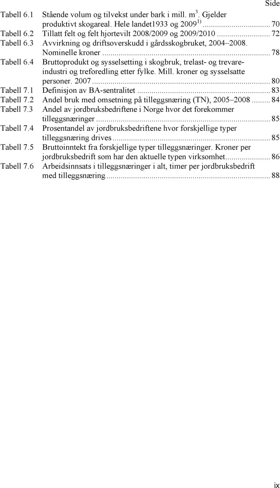 4 Bruttoprodukt og sysselsetting i skogbruk, trelast- og trevareindustri og treforedling etter fylke. Mill. kroner og sysselsatte personer. 2007... 80 Tabell 7.1 Definisjon av BA-sentralitet.