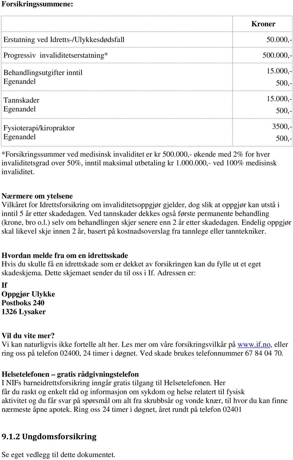 000,- 500,- 3500,- 500,- *Forsikringssummer ved medisinsk invaliditet er kr 500.000,- økende med 2% for hver invaliditetsgrad over 50%, inntil maksimal utbetaling kr 1.000.000,- ved 100% medisinsk invaliditet.