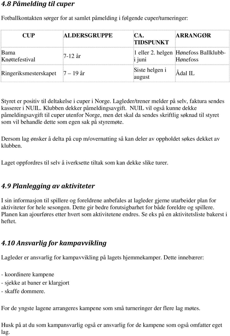 Lagleder/trener melder på selv, faktura sendes kasserer i NUIL. Klubben dekker påmeldingsavgift.