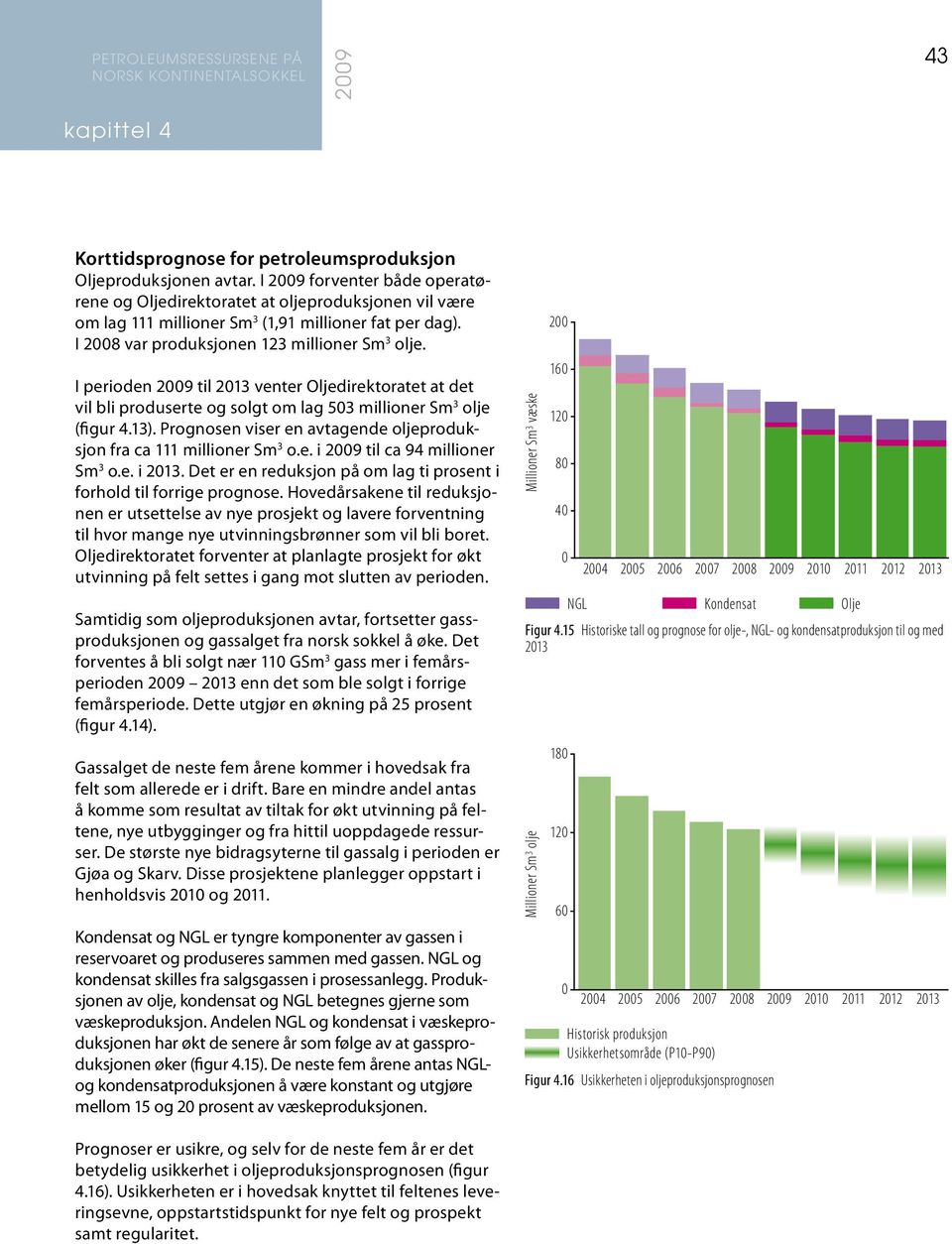 I perioden 29 til 213 venter Oljedirektoratet at det vil bli produserte og solgt om lag 53 millioner Sm 3 olje (figur 4.13). Prognosen viser en avtagende oljeproduksjon fra ca 111 millioner Sm 3 o.e. i 29 til ca 94 millioner Sm 3 o.